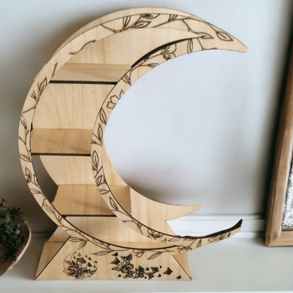 étagère en bois croissant de lune